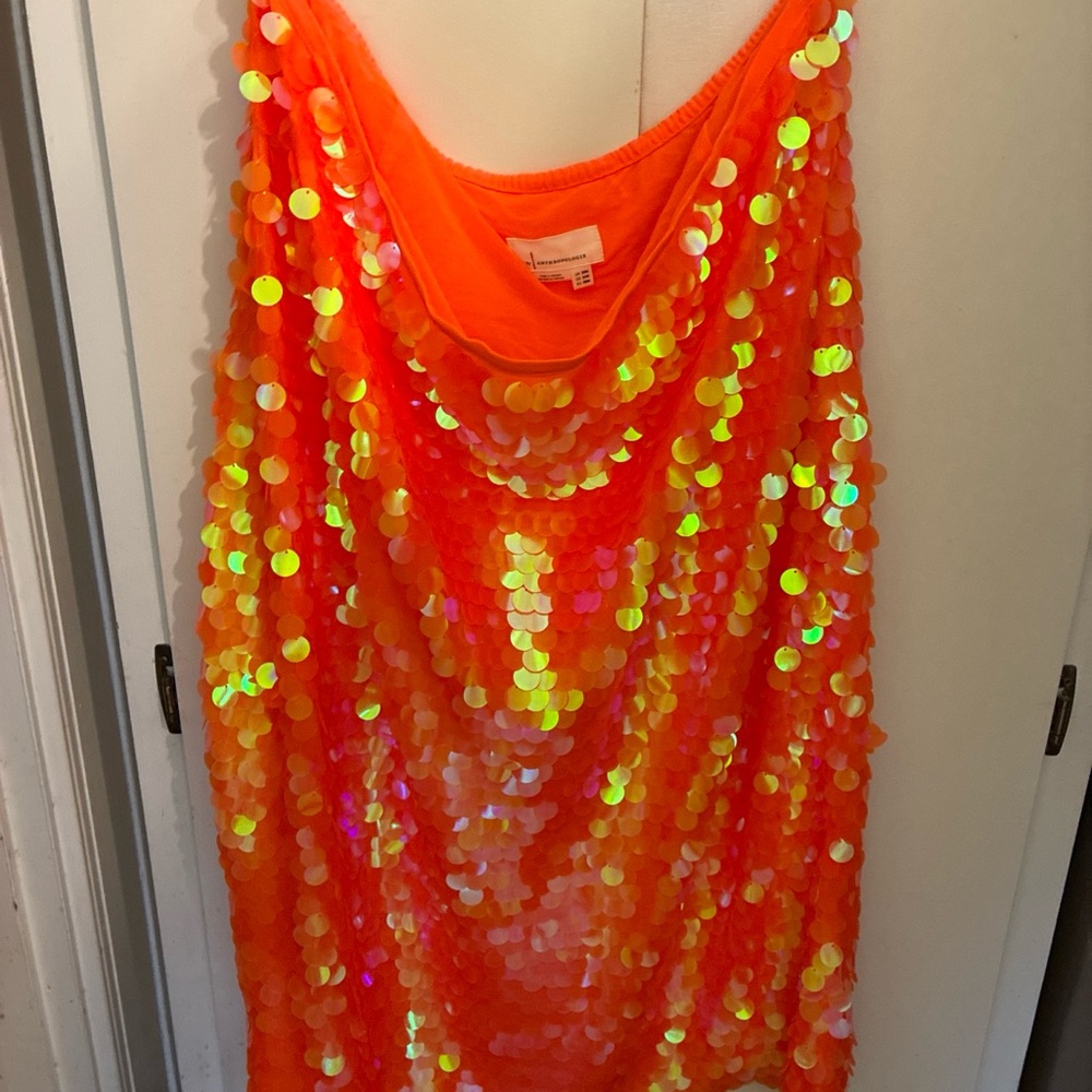 By Anthropologie Orange Sequin women’s coral skirt size 24 w gorgeous plus